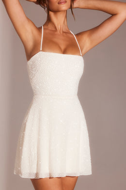 Embellished Multi Wear A-Line Mini Dress in White