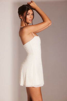 Embellished Multi Wear A-Line Mini Dress in White