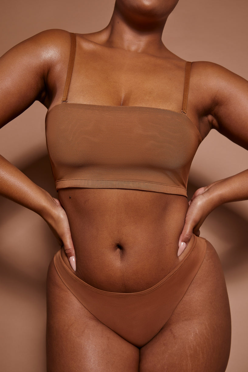 Soft Mesh Bandeau Bra in Almond - 1