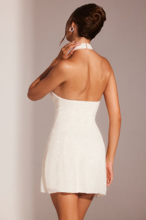 Sorrento Embellished Asymmetric Neck A-Line Mini Dress in White | Oh Polly Sorrento Embellished Asymmetric Neck A-Line Mini Dress in White | Oh Polly