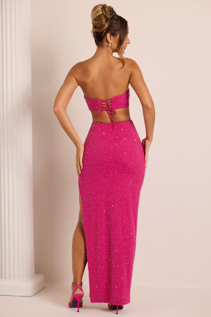 Embellished Cut Out Maxi Dress in Fuchsia