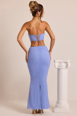 Embellished Mid-Rise Maxi Skirt in Powder Blue
