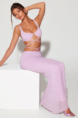 Embellished Strappy Maxi Skirt in Lilac