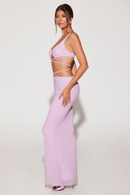 Ozdobiona spódnica maxi z paskami w kolorze liliowym