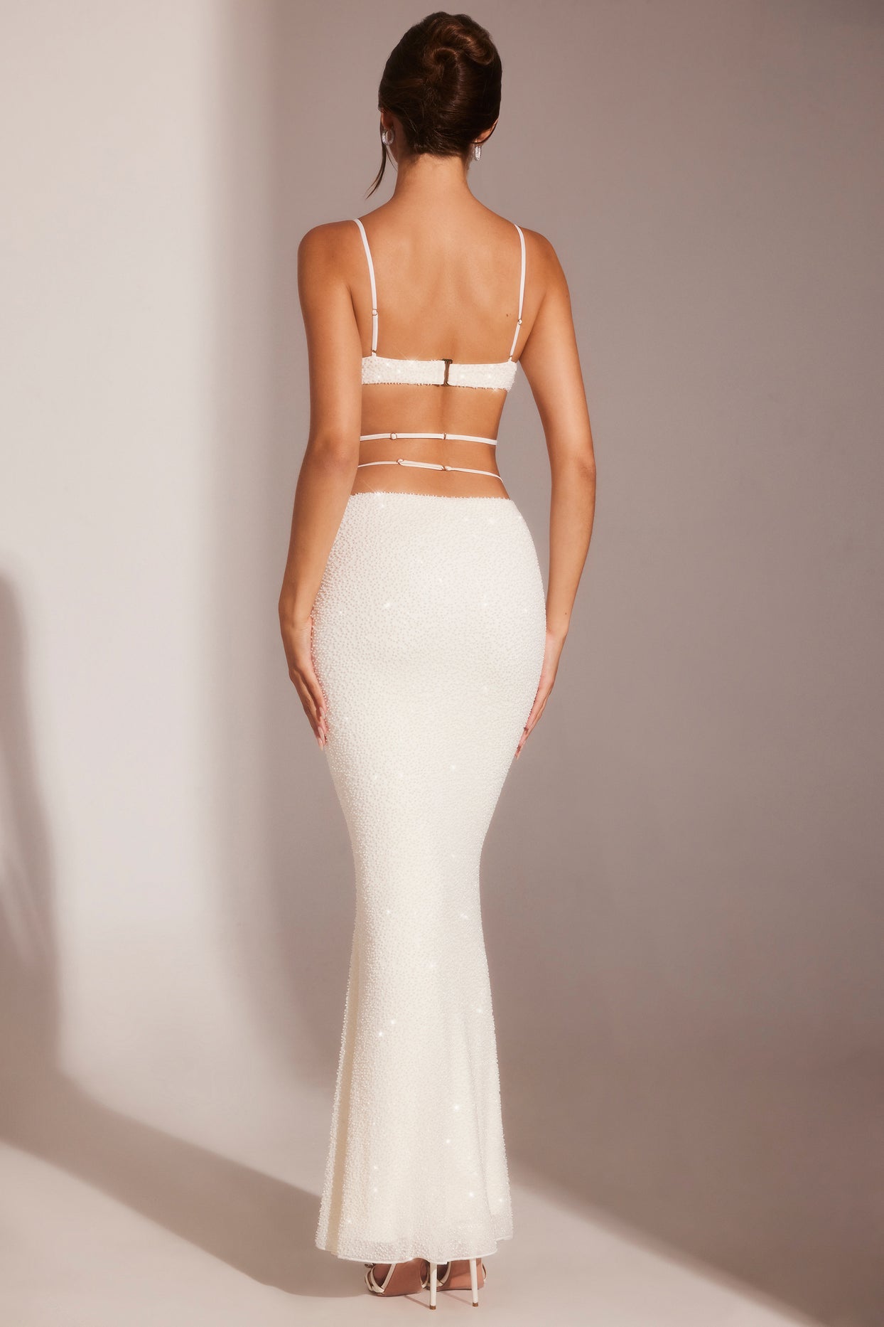 Embellished Strappy Maxi Skirt in White