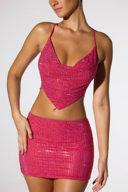 Embellished Low Rise Mini Skirt in Hot Pink