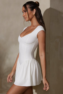 Cap Sleeve Layered A-Line Mini Dress in White