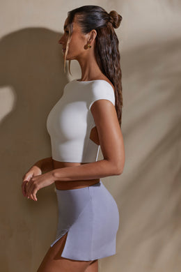 Mid Rise Bodycon Ultra Mini Skirt with Split in Lilac Grey