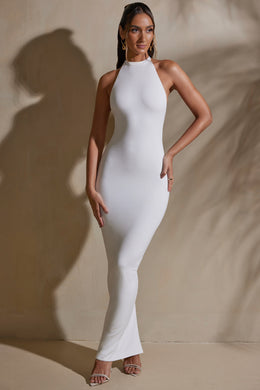 Halter Neck Low Back Maxi Dress in White