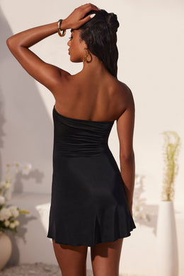 Mini-robe bandeau froncée fendue en noir