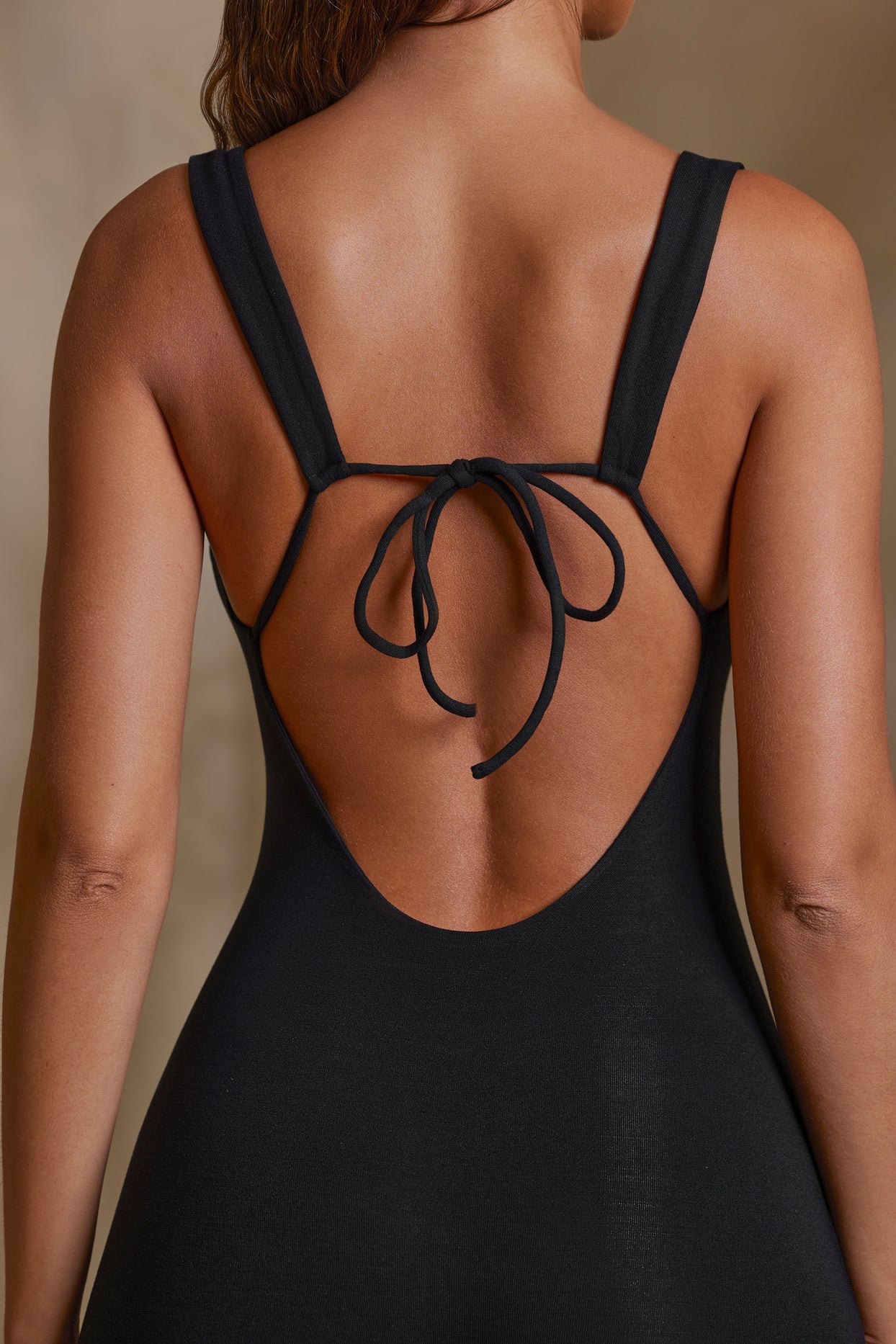Straight Neck Low Back Jumpsuit in Black