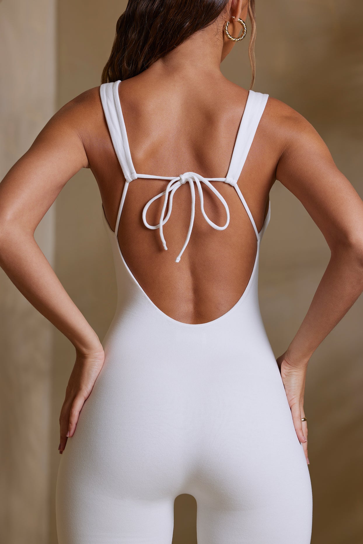Straight Neck Low Back Jumpsuit in White