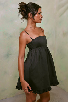 Empire Waist Cotton A-Line Mini Dress in Black