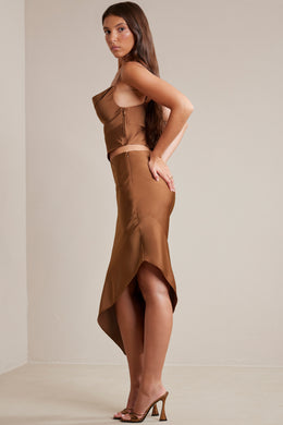 Asymetryczna spódnica maxi z satynowym wykończeniem w kolorze mokki