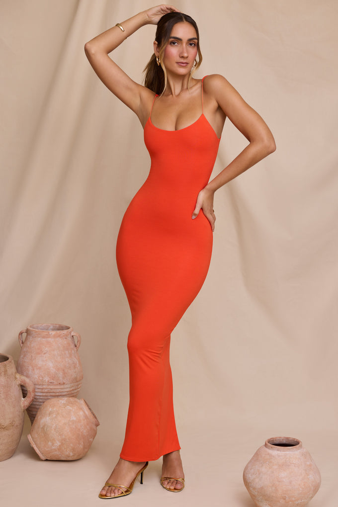 Micro Strap Detail Maxi Dress in Tangerine