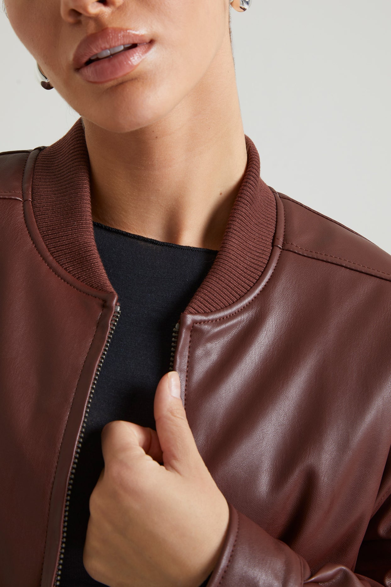 Faux Leather Jacket in Brown