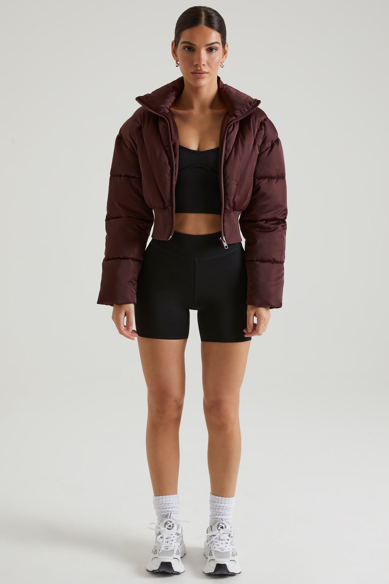 Ribbed Puffer Jacket in Brown