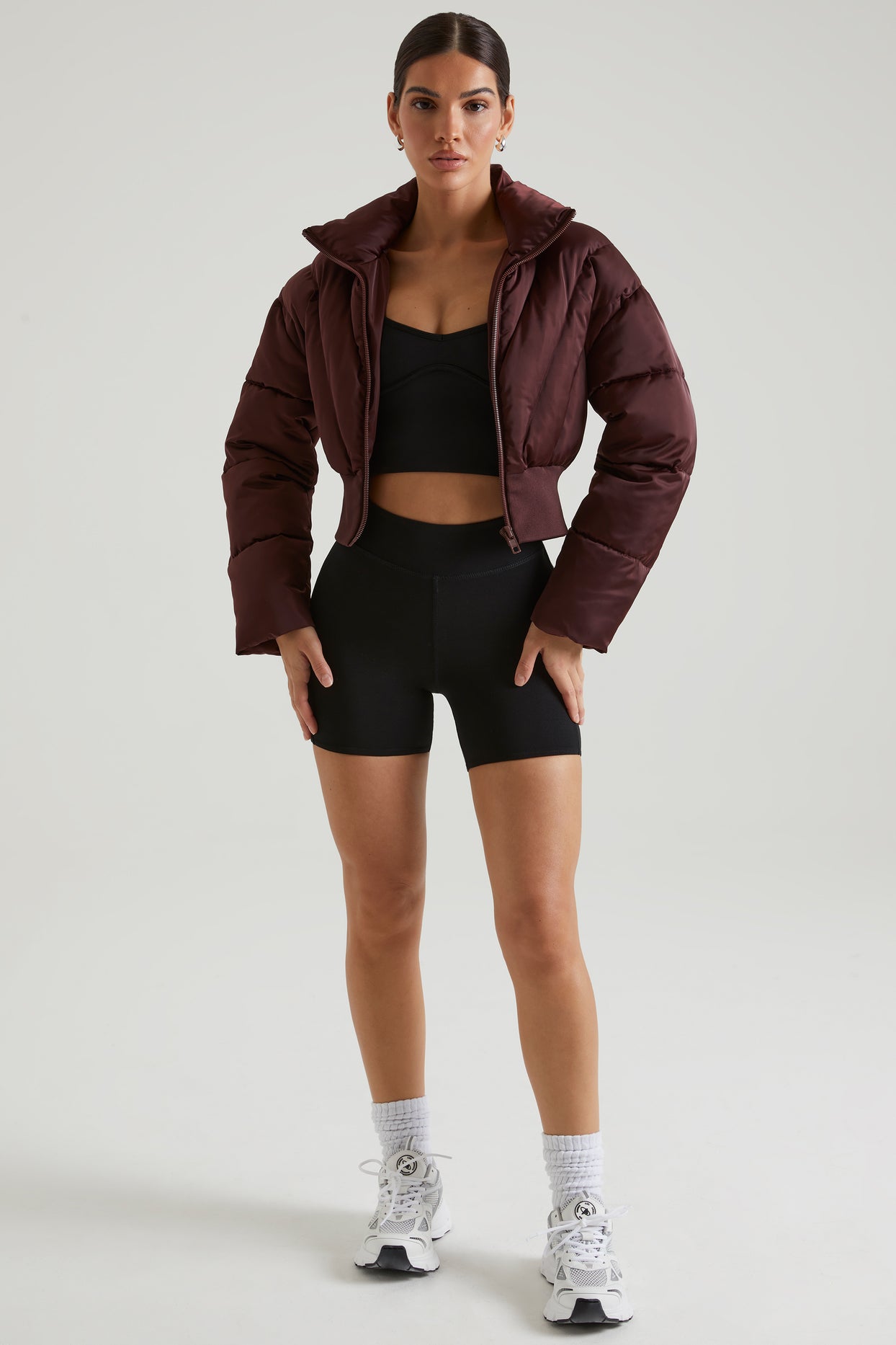 Hazel Ribbed Puffer Jacket in Brown | Oh Polly