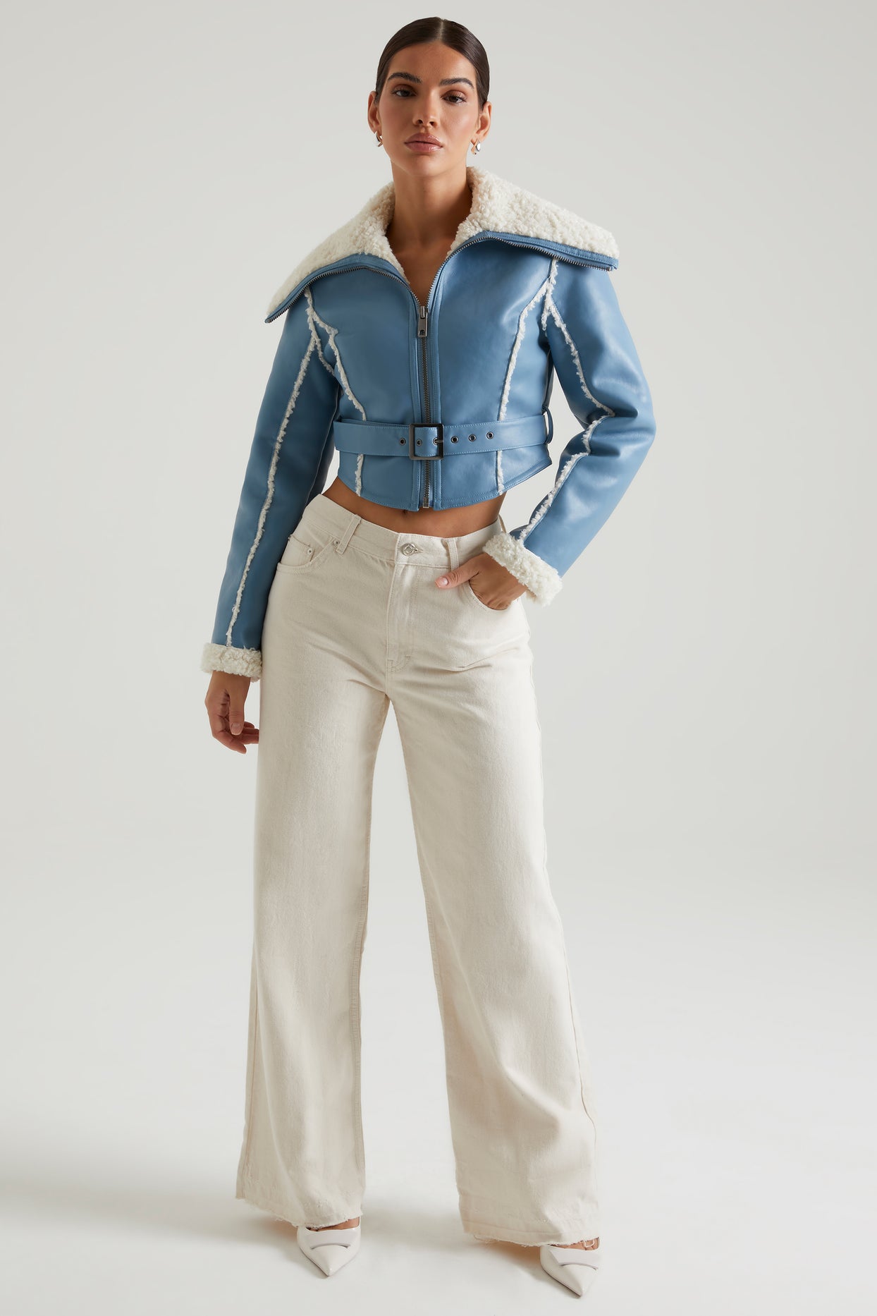 Jacket with Shearling Collar and Trim in Blue