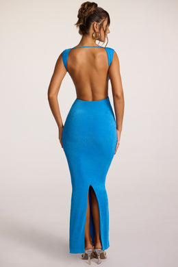 Sukienka maxi z teksturowanego dżerseju i głębokim dekoltem w kolorze kobaltowym