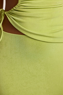 Haut asymétrique en jersey texturé découpé et froncé, vert citron