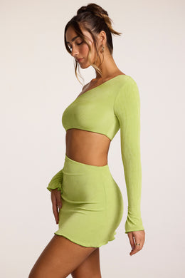 Mini-robe asymétrique en jersey texturé à découpes, vert citron