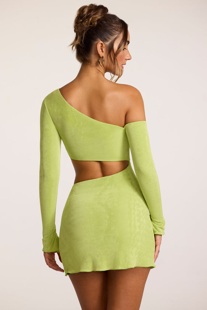 Textured Jersey Asymmetric Cut Out Mini Dress in Lime