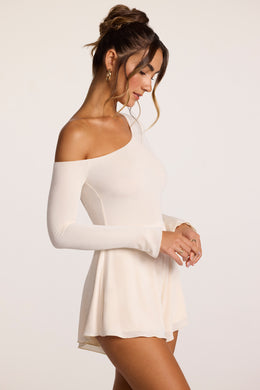 Textured Jersey Asymmetric Cut Out Back Playsuit in Ivory