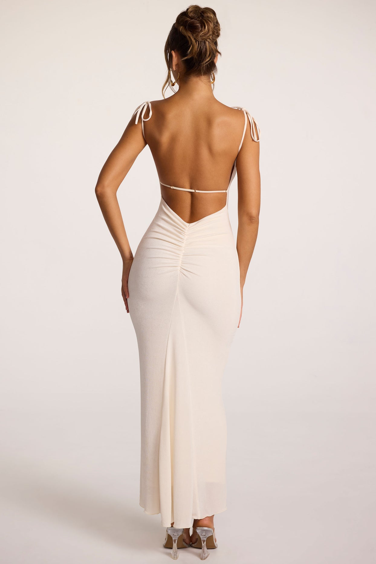 Noelia Textured Jersey Open Back Maxi Dress in Ivory