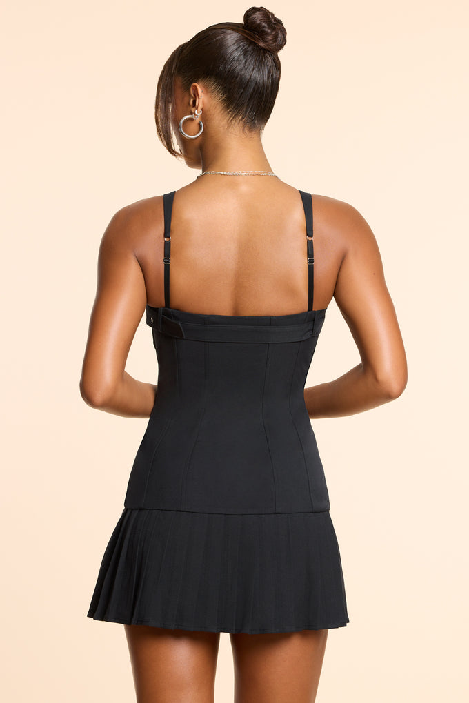 Czarna sukienka mini kilt ze szczotkowanego diagonalu z obniżoną talią