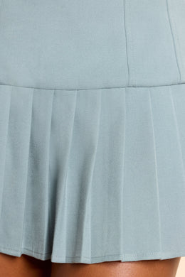 Mini-robe kilt à taille basse en sergé brossé, bleu pierre