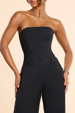 Brushed Twill Bandeau Corset Jumpsuit in Black