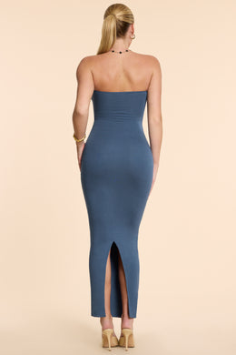 Strapless Ruched Modal Cashmere Blend Maxi Dress in French Navy