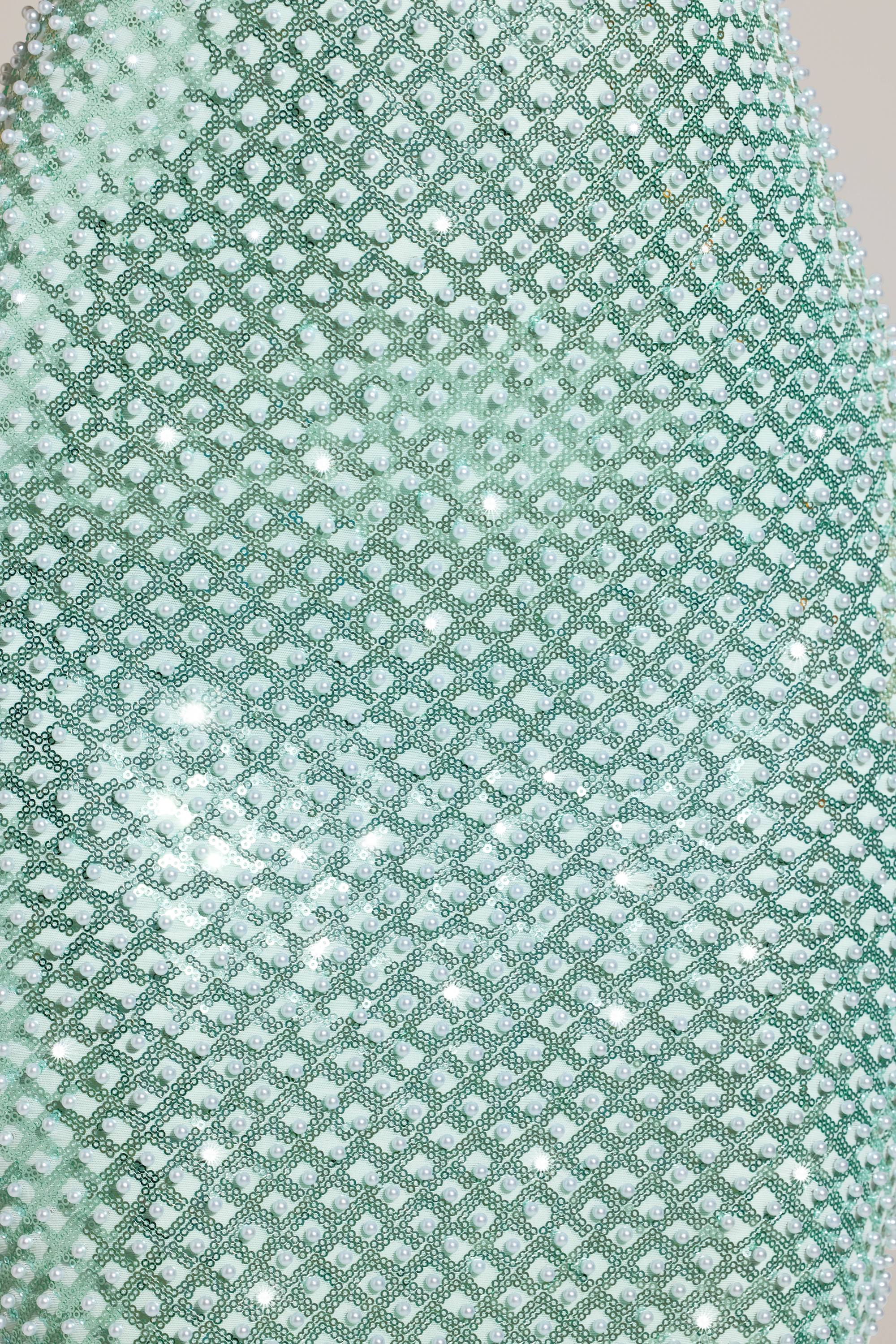 Embellished Cowl-Neck Maxi Dress in Aqua Blue