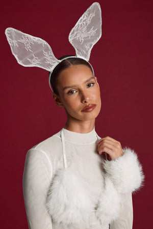 Wired Lace Headband in White