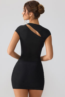 Mesh Cap Sleeve Cut Out Mini Dress in Black