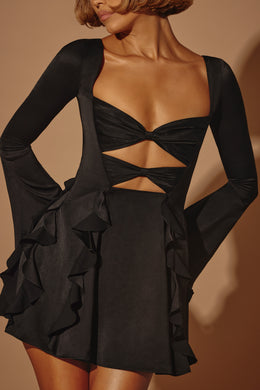 Long Sleeve Bow Mini Dress in Black