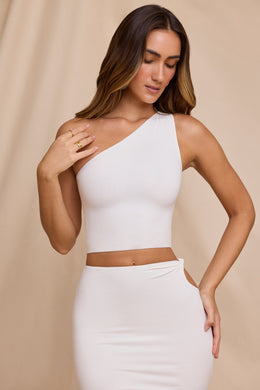 One Shoulder Cut-Out Back Crop Top in White