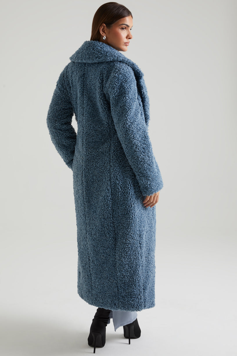 Long Shearling Coat in Blue - 2