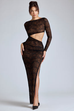 Koronkowa sukienka maxi z długim rękawem w kolorze czarnym