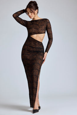Koronkowa sukienka maxi z długim rękawem w kolorze czarnym