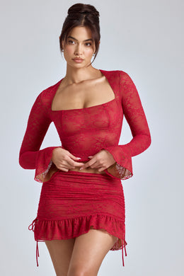 Spódnica mini z koronką w kolorze wiśniowej czerwieni