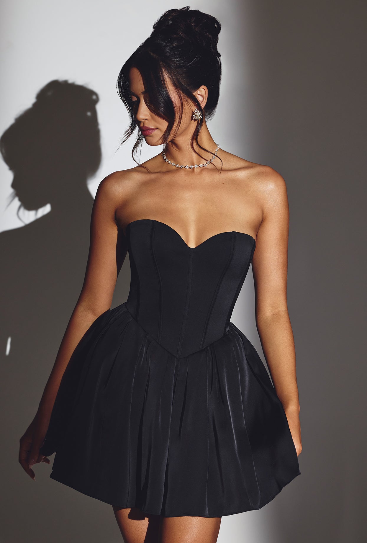 Corset Tulle Mini Dress in Jet Black