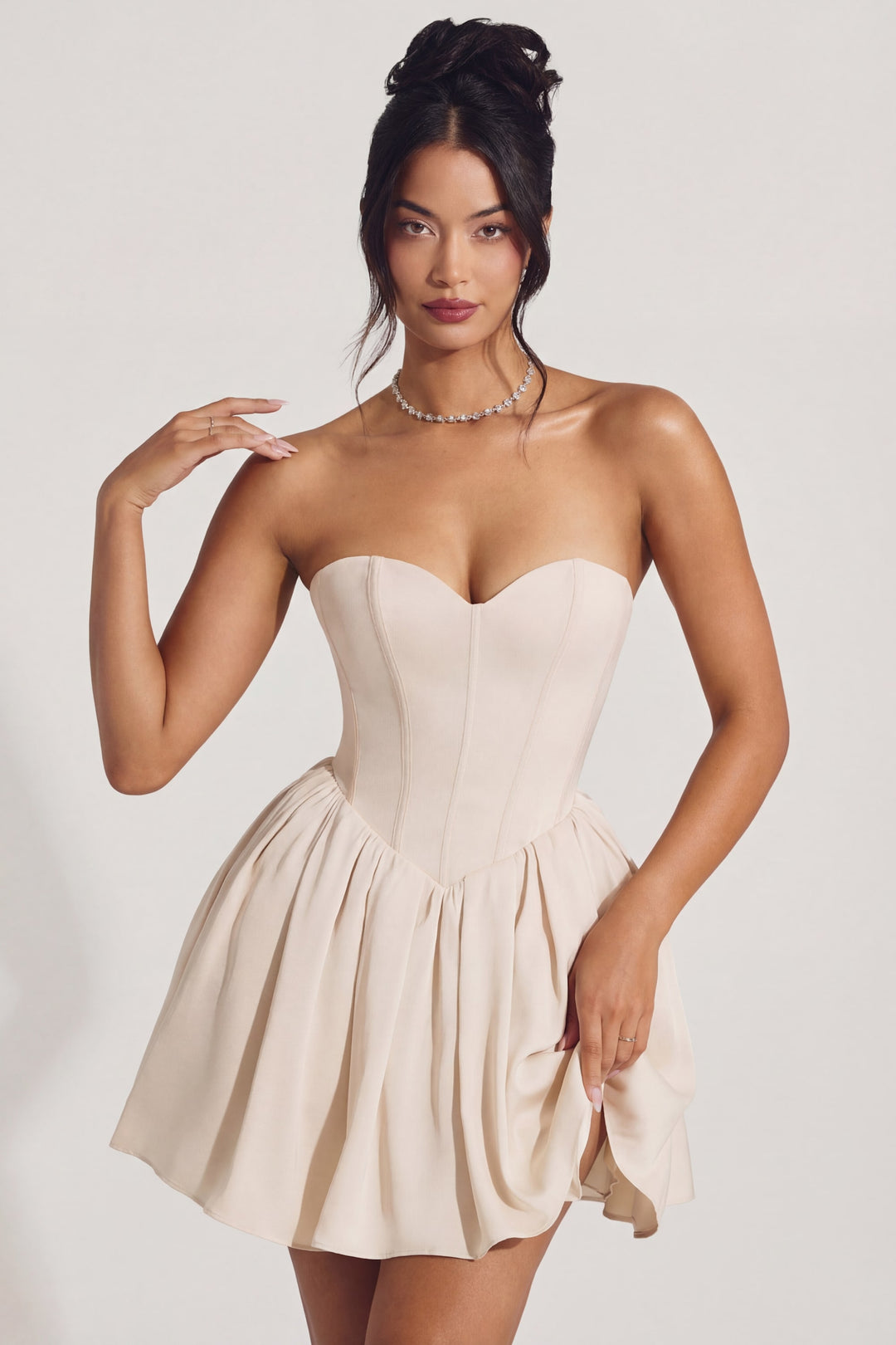Emeline Bandeau Corset Tulle Skirt Mini Dress in Ivory