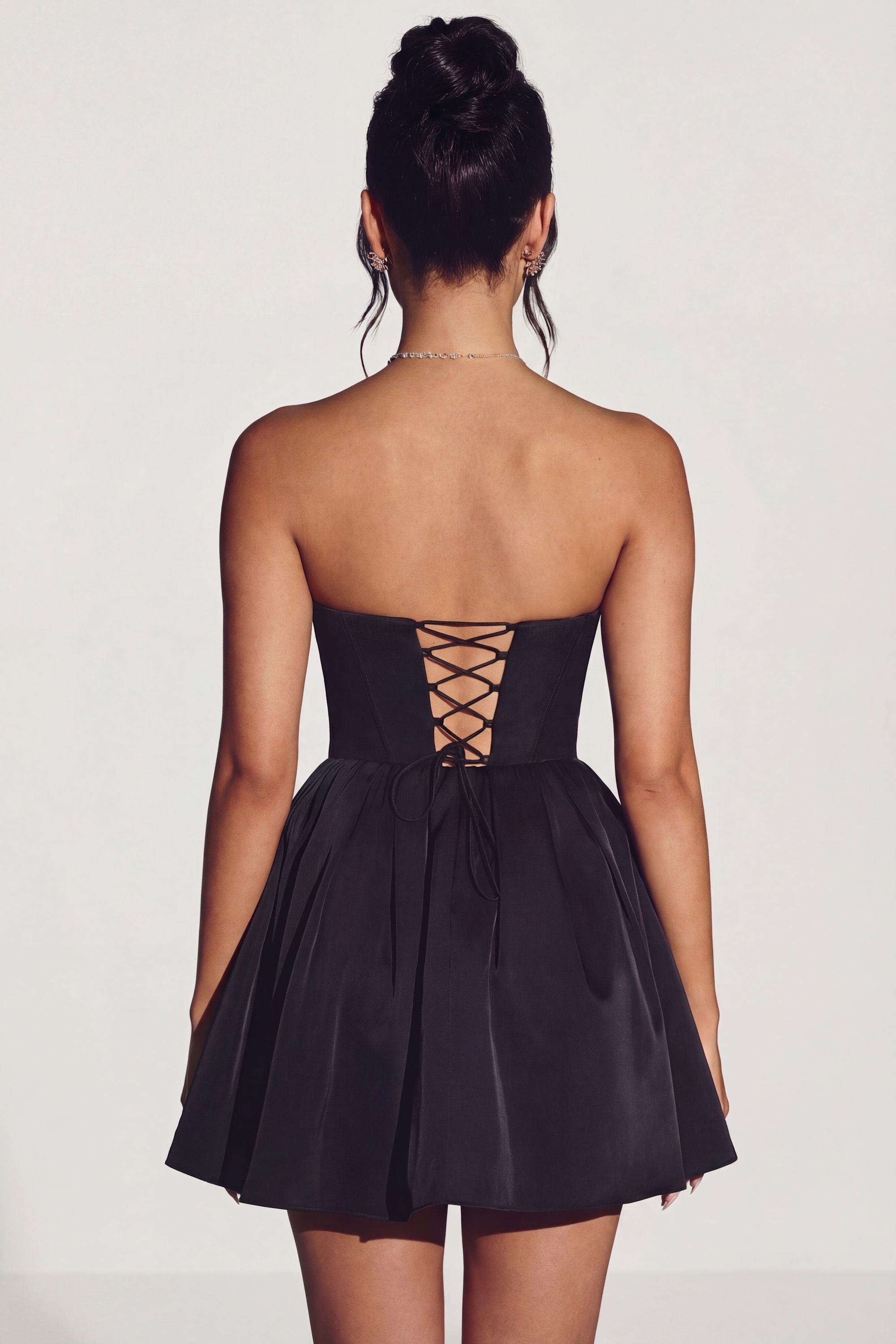 Confident Ruched Corset Mini Dress in Black
