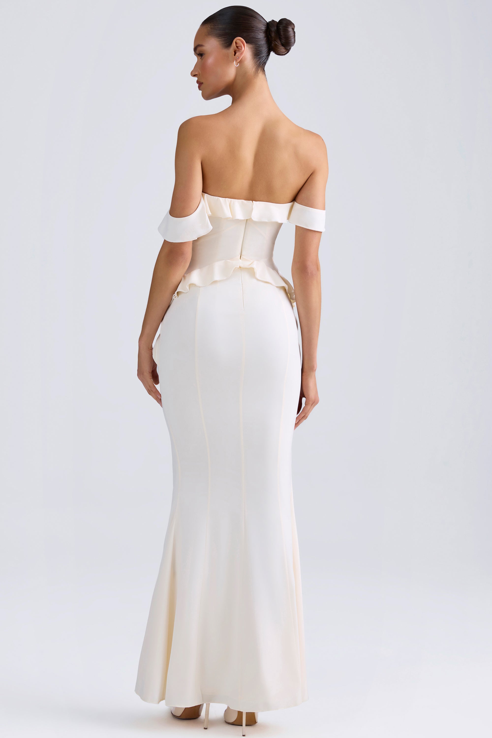 Ambrosia Ruffle-Trim Corset Maxi Dress in Ivory