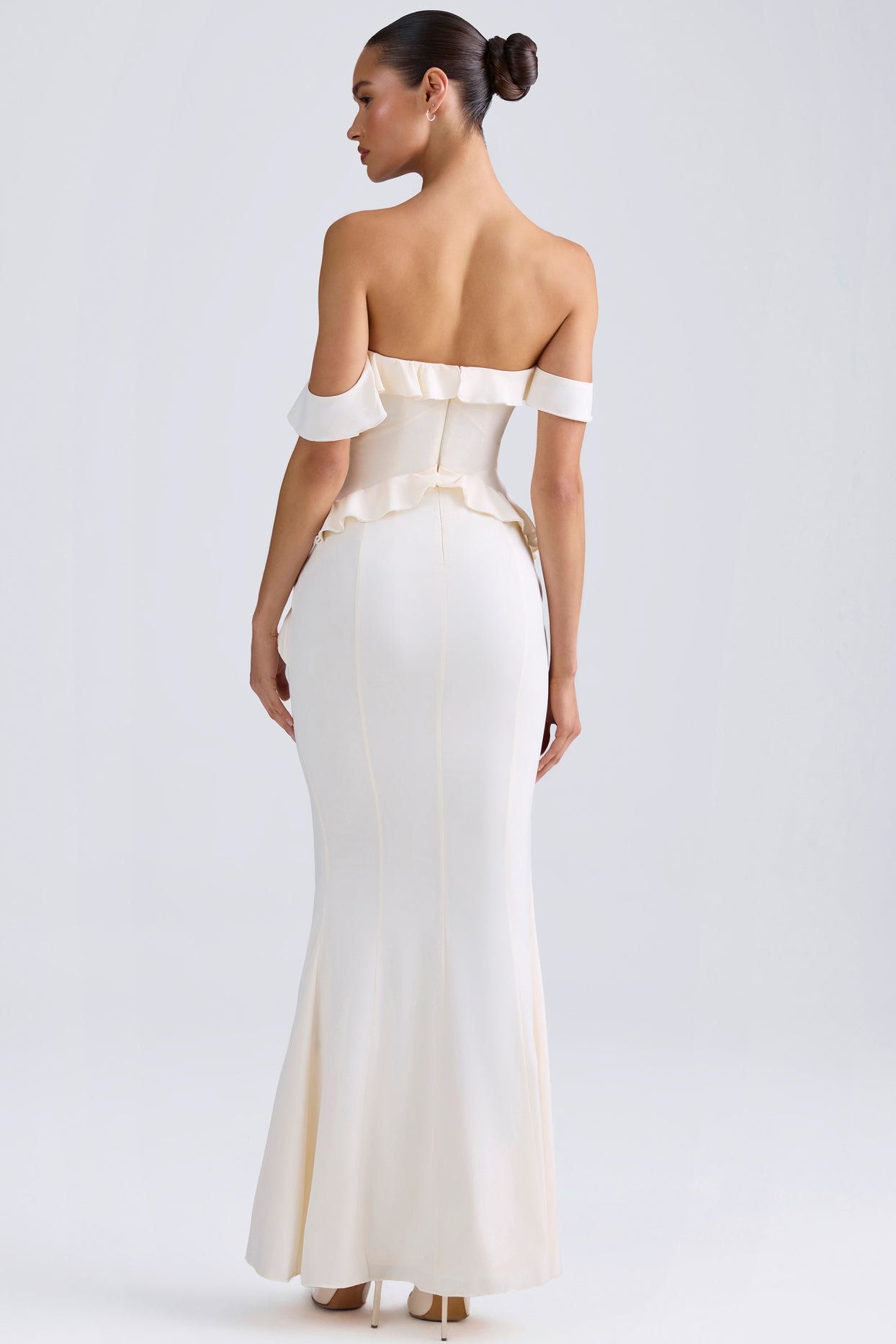 Off-Shoulder Ruffle-Trim Gown in Ivory - 2