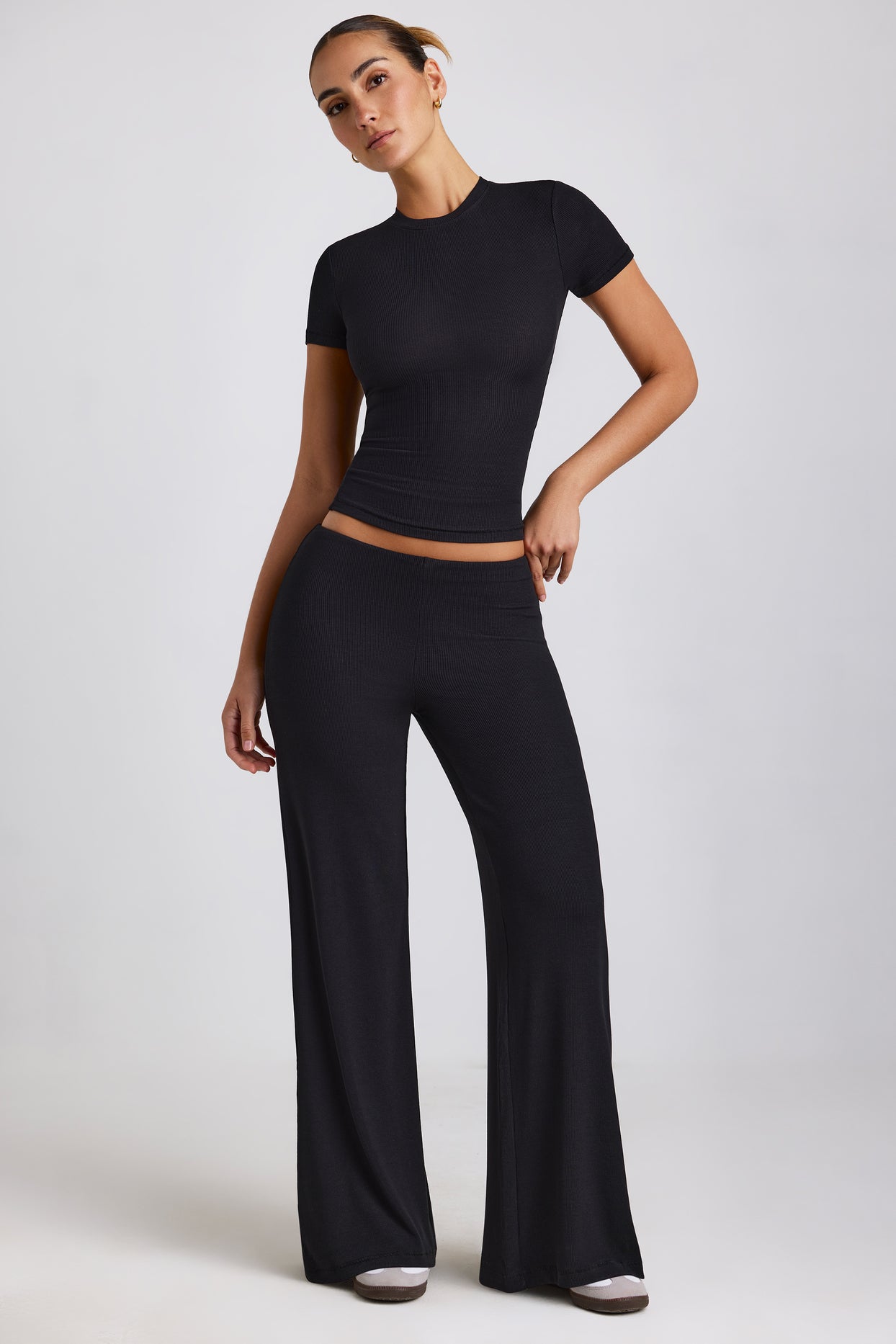 Nour Mid Rise Wide Leg Trousers in Black
