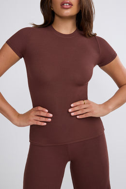 Ribbed Modal High Neck Top in Chocolate