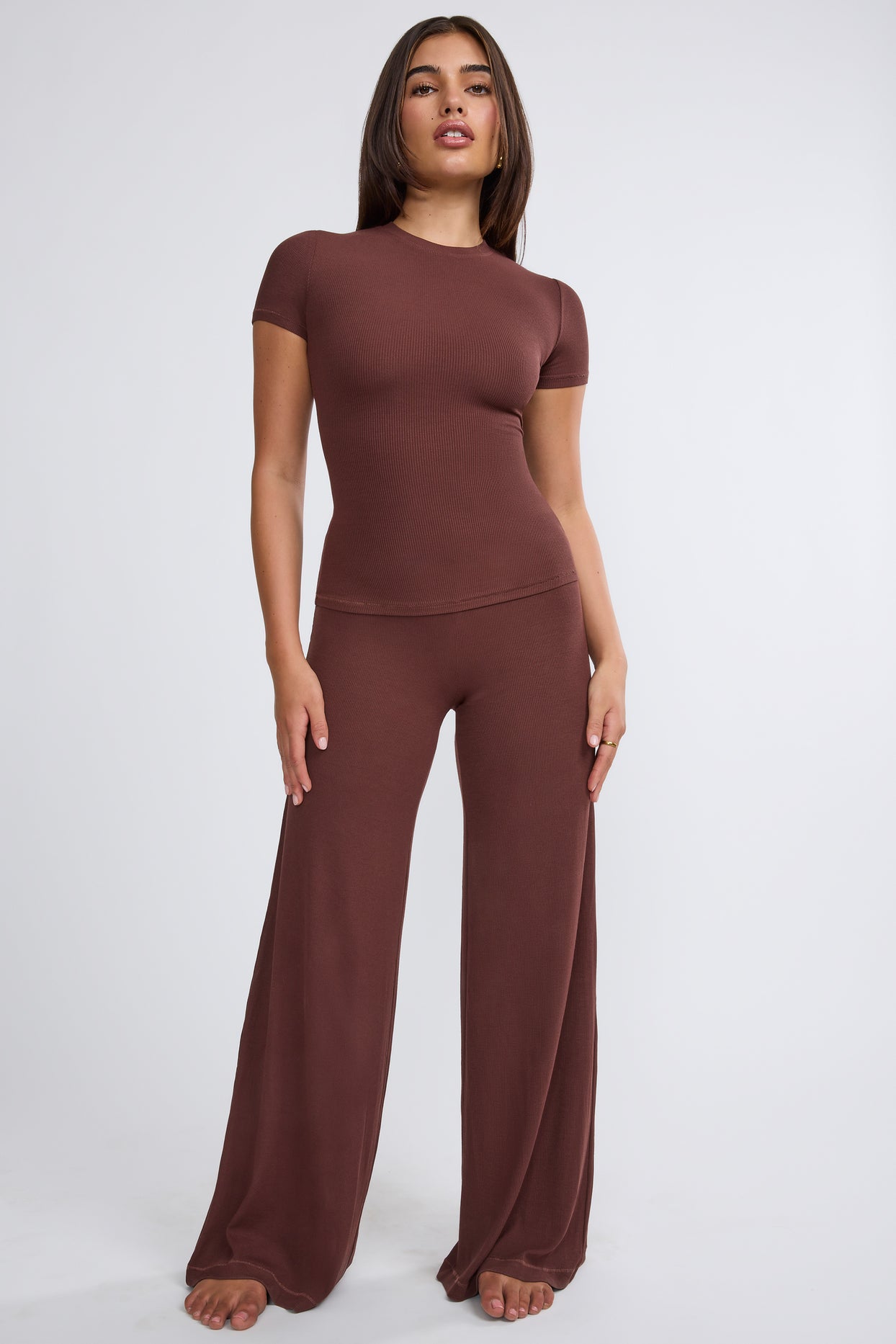 Tall Mid Rise Wide Leg Trouser in Chocolate